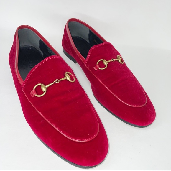 Gucci Jordaan Red Velvet Loafer Shoes 